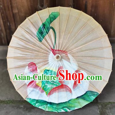Traditional China Painting Lotus Umbrella Beige Oil Paper Umbrella Handmade Umbrellas Artware