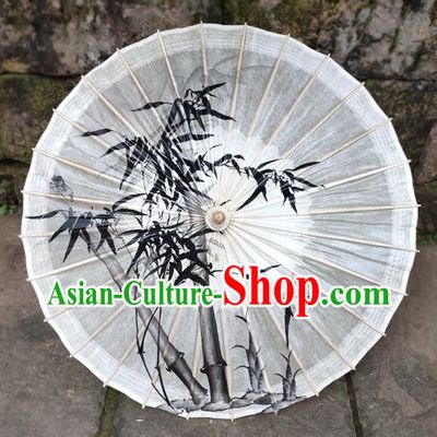 Traditional China White Oil Paper Umbrella Handmade Umbrellas Artware Ink Painting Bamboo Umbrella