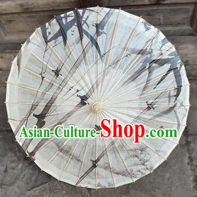 Traditional China Handmade Umbrellas Artware Ink Painting Bamboo Umbrella White Oil Paper Umbrella