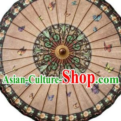 Traditional China Hand Light Brown Umbrellas Artware Printing Butterfly Oil Paper Umbrella Classical Dance Umbrella