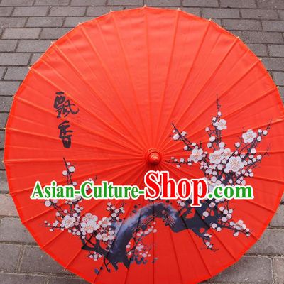 Chinese Wedding Umbrellas Traditional Hanfu Red Silk Umbrella Classical Painting Plum Blossom Umbrella
