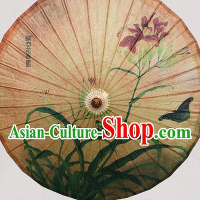 Traditional China Handmade Umbrellas Artware Classical Dance Umbrella Painting Orchids Butterfly Oil Paper Umbrella