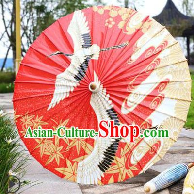 Traditional China Red Paper Umbrella Printing Cranes Oil Paper Umbrella Handmade Umbrellas Artware