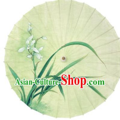 Traditional China Light Green Oil Paper Umbrella Handmade Umbrellas Artware Classical Painting Orchids Paper Umbrella