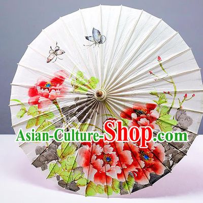 Traditional China Classical Painting Peony Paper Umbrella Handmade Umbrellas Artware White Oil Paper Umbrella