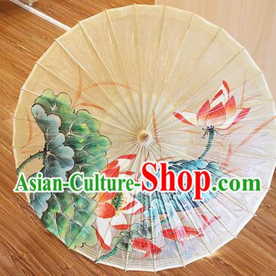 Traditional China White Oil Paper Umbrella Classical Painting Lotus Paper Umbrella Handmade Umbrellas Artware