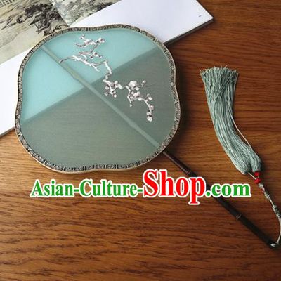 Handmade China Embroidered Green Silk Fan Court Dance Fan Traditional Hanfu Fans Classical Plum Blossom Palace Fan