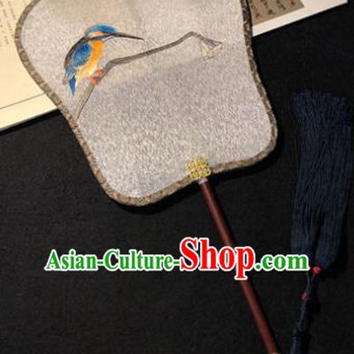 Handmade China Princess Fan Traditional Hanfu Fans Classical Palace Fan Embroidered Eisvogel Silk Fan