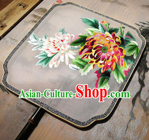 China Handmade White Silk Fans Traditional Song Dynasty Hanfu Fan Embroidered Chrysanthemum Palace Fan China Handmade White Silk Fans Traditional Song Dynasty Hanfu Fan Embroidered Chrysanthemum Palace Fan
