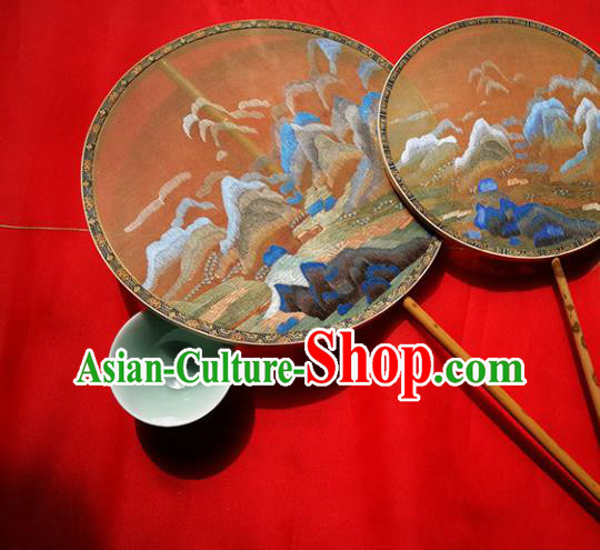 China Classical Palace Fan Traditional Double Sides Circular Fan Handmade Embroidered Silk Fans China Classical Palace Fan Traditional Double Sides Circular Fan Handmade Embroidered Silk Fans