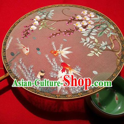 China Handmade Embroidered Goldfish Silk Fans Classical Palace Fan Traditional Double Sides Circular Fan