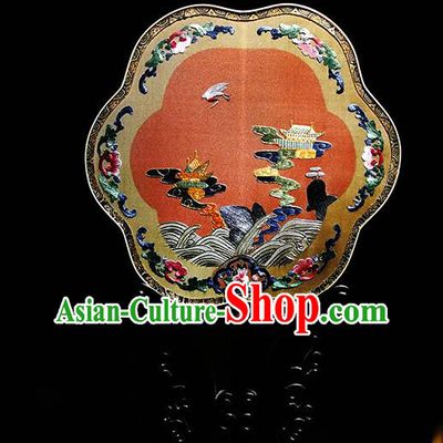 China Handmade Red Silk Fans Classical Palace Fan Traditional Embroidered Fan Wedding Fan