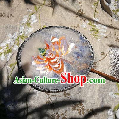 China Handmade Double Sides Fan Classical Dance Palace Fan Traditional Embroidered Lotus Circular Fan