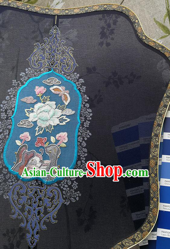 China Handmade Navy Silk Fan Wedding Fan Traditional Hanfu Embroidered Fan Classical Palace Fan China Handmade Navy Silk Fan Wedding Fan Traditional Hanfu Embroidered Fan Classical Palace Fan