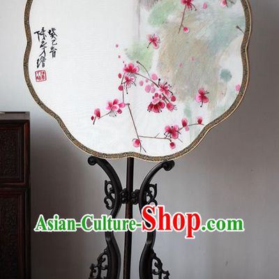 China Handmade Silk Fan Classical Palace Fan Wedding Fan Traditional Hanfu Embroidered Plum Blossom Fan