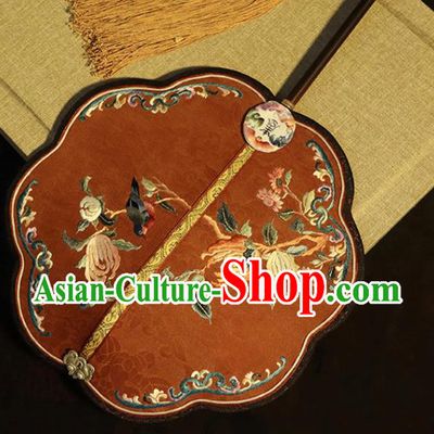 China Handmade Red Silk Fan Classical Wedding Palace Fan Traditional Song Dynasty Hanfu Embroidered Fan