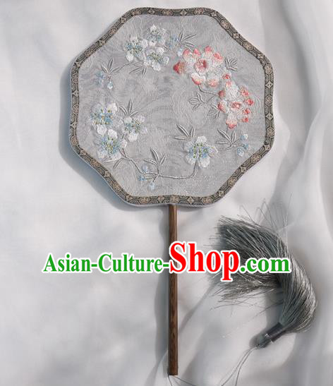 China Classical Embroidered Palace Fan Traditional Hanfu Fan Handmade Grey Silk Fan China Classical Embroidered Palace Fan Traditional Hanfu Fan Handmade Grey Silk Fan