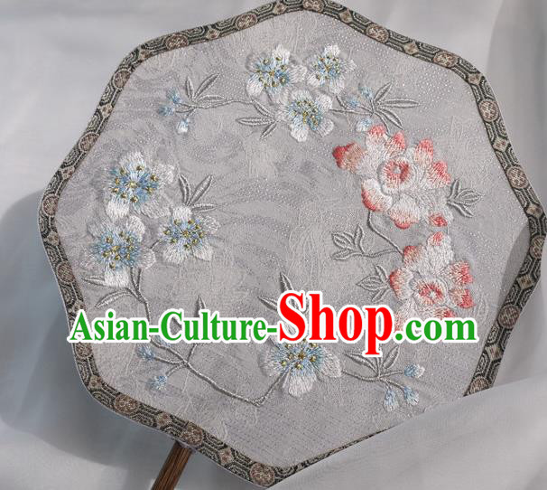 China Classical Embroidered Palace Fan Traditional Hanfu Fan Handmade Grey Silk Fan China Classical Embroidered Palace Fan Traditional Hanfu Fan Handmade Grey Silk Fan