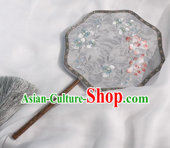 China Classical Embroidered Palace Fan Traditional Hanfu Fan Handmade Grey Silk Fan China Classical Embroidered Palace Fan Traditional Hanfu Fan Handmade Grey Silk Fan