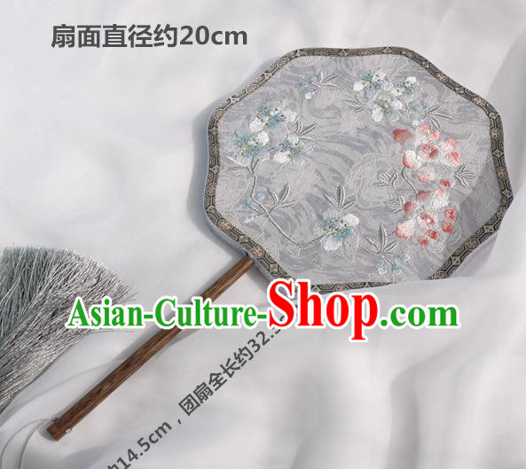 China Classical Embroidered Palace Fan Traditional Hanfu Fan Handmade Grey Silk Fan China Classical Embroidered Palace Fan Traditional Hanfu Fan Handmade Grey Silk Fan