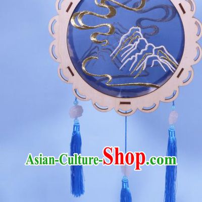 China Handmade New Year Flower Drum Lantern Embroidery Blue Silk Lamp Embroidered Portable Lantern