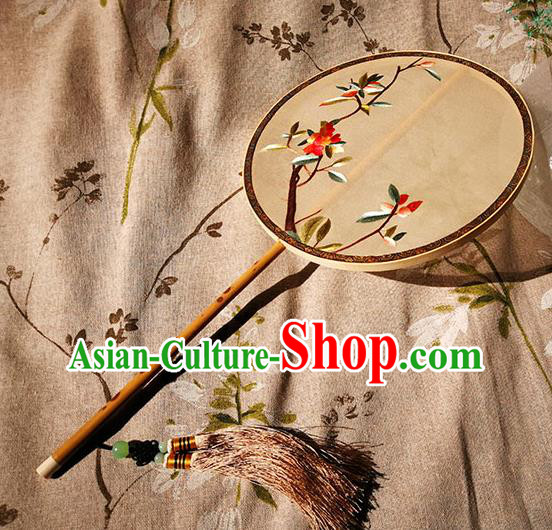 Handmade China Embroidered Circular Fan Classical Palace Fan Traditional Hanfu Fans Beige Silk Fan Handmade China Embroidered Circular Fan Classical Palace Fan Traditional Hanfu Fans Beige Silk Fan