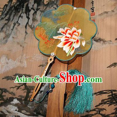 China Embroidered Peony Fan Traditional Hanfu Fan Handmade Yellow Silk Fans Palace Fan
