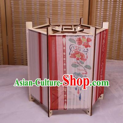 China Classical Hexagon Palace Lantern Traditional Printing Silk Lanterns Handmade Portable Lamp