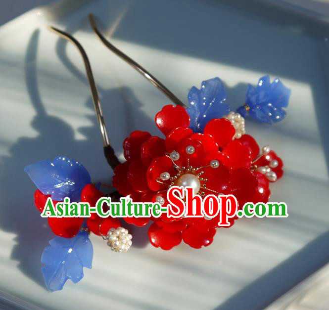 China Ming Dynasty Hair Comb Ancient Palace Princess Red Begonia Hairpin China Ming Dynasty Hair Comb Ancient Palace Princess Red Begonia Hairpin
