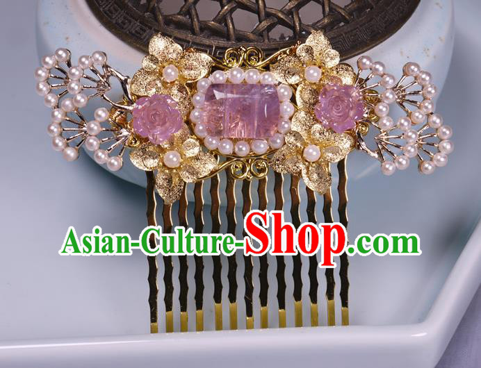 China Tang Dynasty Amethyst Hair Comb Ancient Palace Princess Golden Hairpin China Tang Dynasty Amethyst Hair Comb Ancient Palace Princess Golden Hairpin