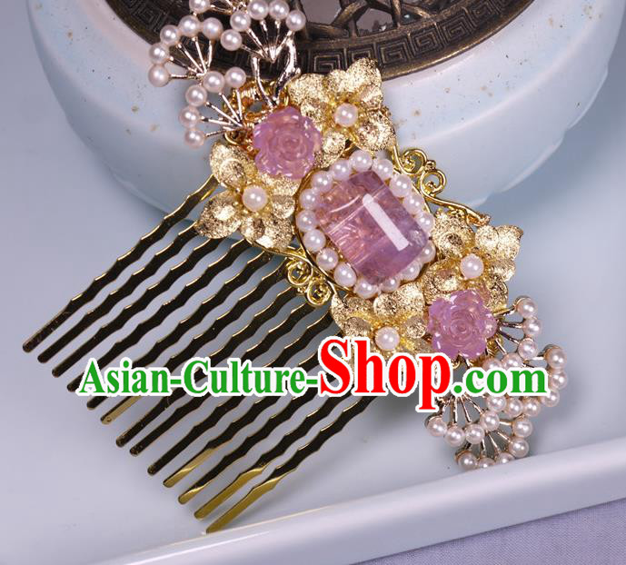China Tang Dynasty Amethyst Hair Comb Ancient Palace Princess Golden Hairpin China Tang Dynasty Amethyst Hair Comb Ancient Palace Princess Golden Hairpin