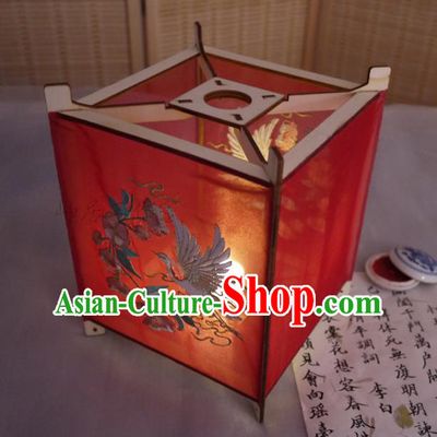 China Classical Red Palace Lantern Handmade Embroidered Crane Lamp Traditional Spring Festival Desk Lantern