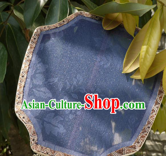 China Handmade Palace Fan Classical Peony Pattern Blue Silk Fan Traditional Hanfu Fan
