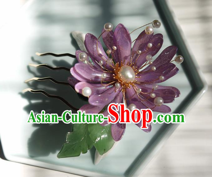 China Handmade Purple Chrysanthemum Hair Comb Traditional Hanfu Pearls Hairpin Hair Accessories China Handmade Purple Chrysanthemum Hair Comb Traditional Hanfu Pearls Hairpin Hair Accessories