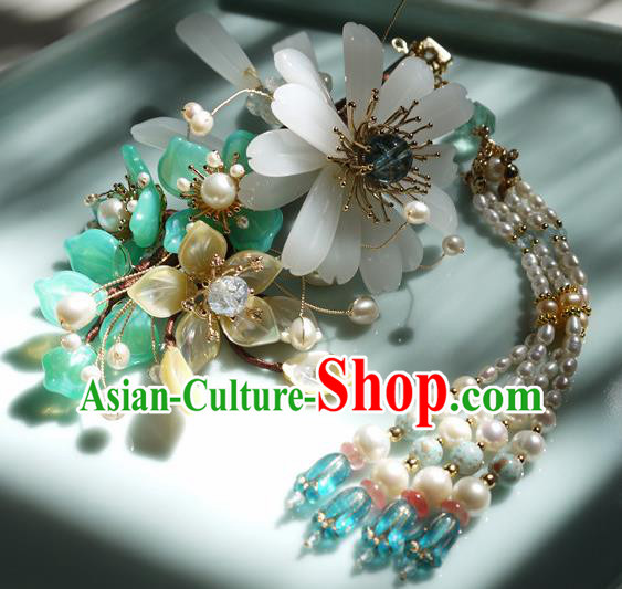 China Traditional Ming Dynasty Pearls Tassel Hairpin Handmade Ancient Princess Chrysanthemum Hair Stick China Traditional Ming Dynasty Pearls Tassel Hairpin Handmade Ancient Princess Chrysanthemum Hair Stick