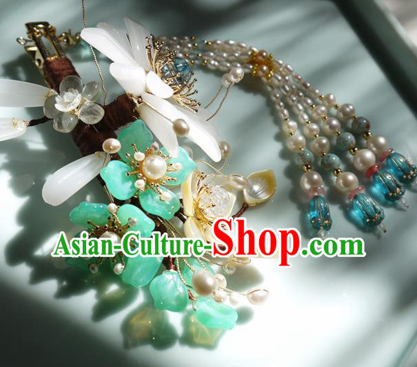 China Traditional Ming Dynasty Pearls Tassel Hairpin Handmade Ancient Princess Chrysanthemum Hair Stick China Traditional Ming Dynasty Pearls Tassel Hairpin Handmade Ancient Princess Chrysanthemum Hair Stick
