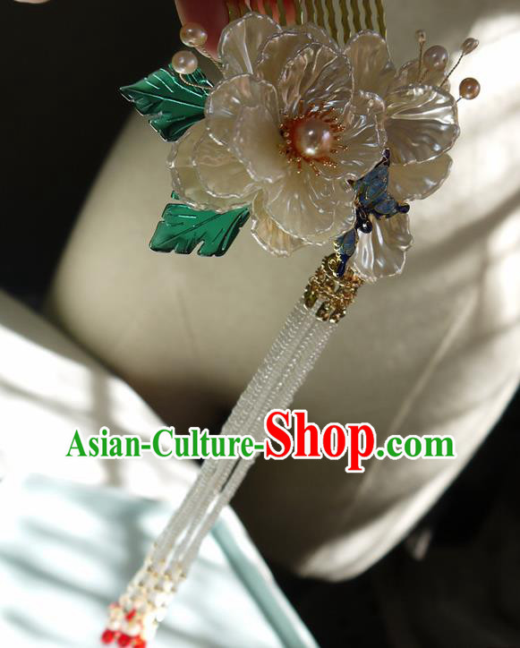 China Handmade Ancient Princess Beads Tassel Hair Comb Traditional Ming Dynasty Shell Gardenia Hairpin China Handmade Ancient Princess Beads Tassel Hair Comb Traditional Ming Dynasty Shell Gardenia Hairpin