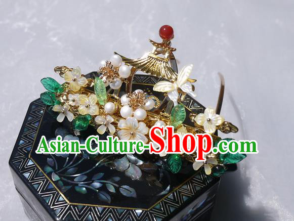 China Traditional Ming Dynasty Pearls Hairpin Handmade Ancient Princess Shell Hair Crown China Traditional Ming Dynasty Pearls Hairpin Handmade Ancient Princess Shell Hair Crown