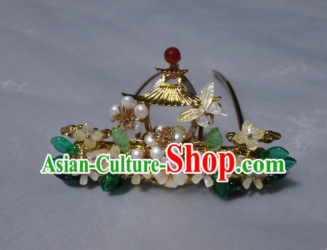 China Traditional Ming Dynasty Pearls Hairpin Handmade Ancient Princess Shell Hair Crown China Traditional Ming Dynasty Pearls Hairpin Handmade Ancient Princess Shell Hair Crown