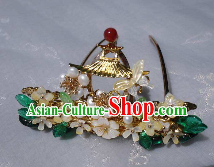 China Traditional Ming Dynasty Pearls Hairpin Handmade Ancient Princess Shell Hair Crown China Traditional Ming Dynasty Pearls Hairpin Handmade Ancient Princess Shell Hair Crown