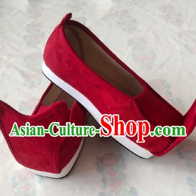Chinese Traditional Hanfu Shoes Ancient Song Dynasty Scholar Red Cloth Shoes for Men
