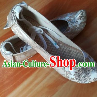 Chinese Ancient Scholar Light Blue Brocade Shoes Ming Dynasty Prince Shoes Traditional Hanfu Shoes