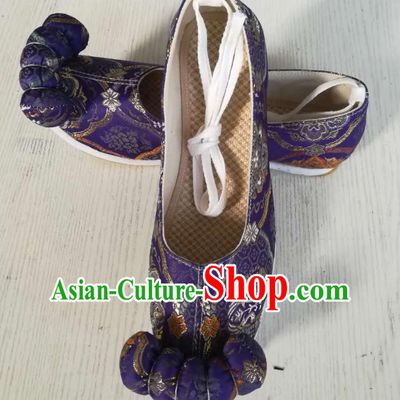 China Traditional Song Dynasty Hanfu Shoes Ancient Princess Shoes Classical Purple Brocade Shoes