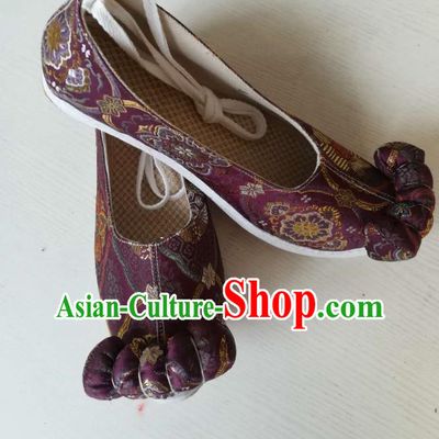 China Classical Deep Purple Brocade Shoes Traditional Song Dynasty Hanfu Shoes Ancient Princess Shoes