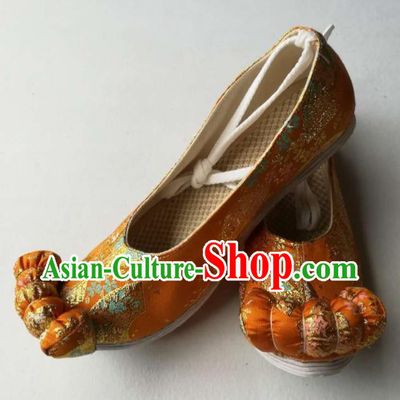 China Classical Brocade Shoes Traditional Song Dynasty Hanfu Shoes Orange Satin Shoes
