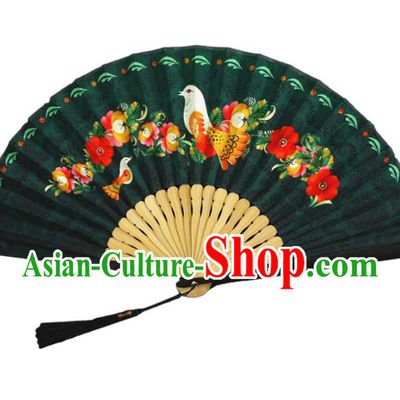 China Handmade Accordion Classical Printing Flowers Bird Silk Fan Traditional Folding Fan