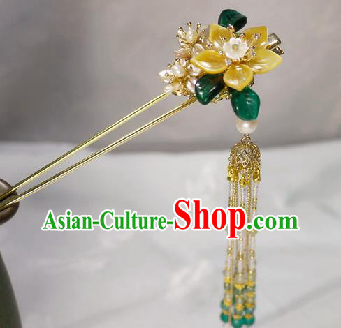 China Traditional Ming Dynasty Shell Jasminum Hairpin Handmade Ancient Princess Beads Tassel Hair Stick China Traditional Ming Dynasty Shell Jasminum Hairpin Handmade Ancient Princess Beads Tassel Hair Stick