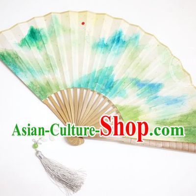 China Handmade Paper Accordion Traditional Folding Fan Classical Landscape Painting Fan