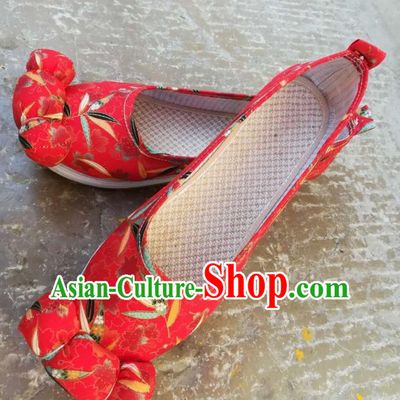 China Handmade Red Cloth Shoes Ancient Princess Shoes Traditional Song Dynasty Bamboo Pattern Shoes