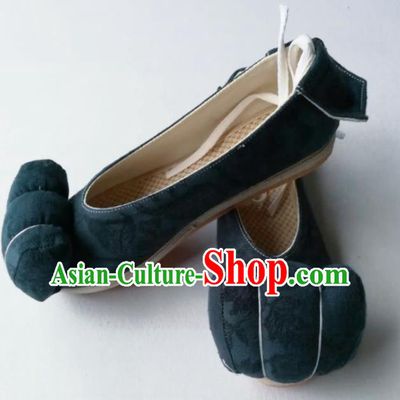 China Ancient Princess Hanfu Shoes Traditional Song Dynasty Atrovirens Flax Shoes Handmade Women Shoes